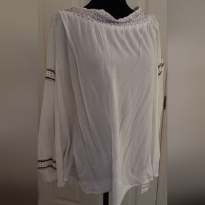 INC International Concepts White Off Shoulder Tribal Wheel Peasant Boho Blouse